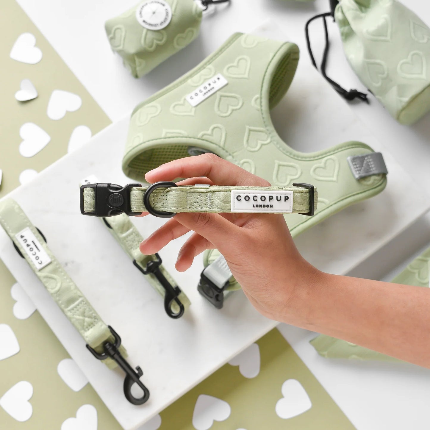Cocopup London LUXE Dog Collar Sage Heart Ships from Australia