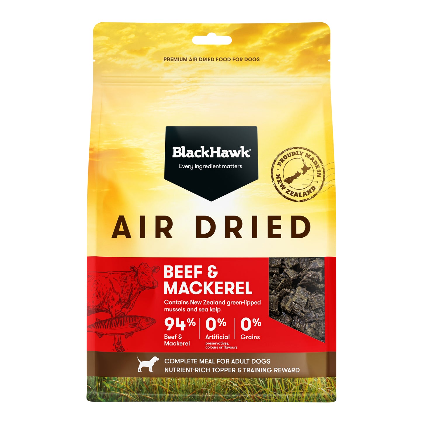 Black Hawk Adult Dog Air Dried Beef & Mackerel Ships from Australia
