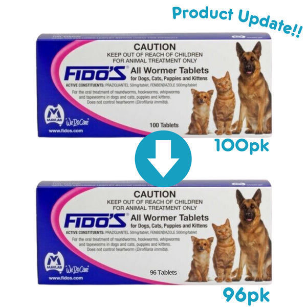 Fido's - All Wormer Tablets - Dogs, Cats, Puppies and Kittens - 96 Tablets