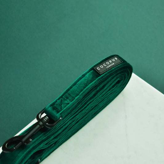 Cocopup London LUXE Dog Lead Forest Green Velvet Ships from Australia